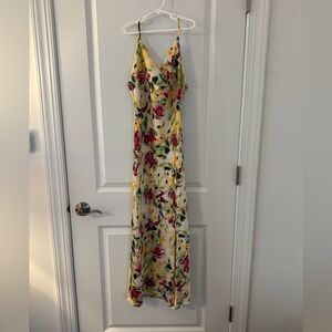 Floral Slip Dress in Yellow with Pink & Green Bloom